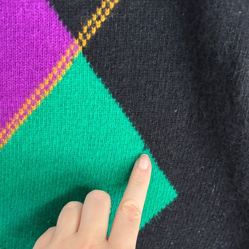 VTG Donagain Angora Lambswool Argyle Sweater - Black/Multicolor - Small - Picture 3 of 6